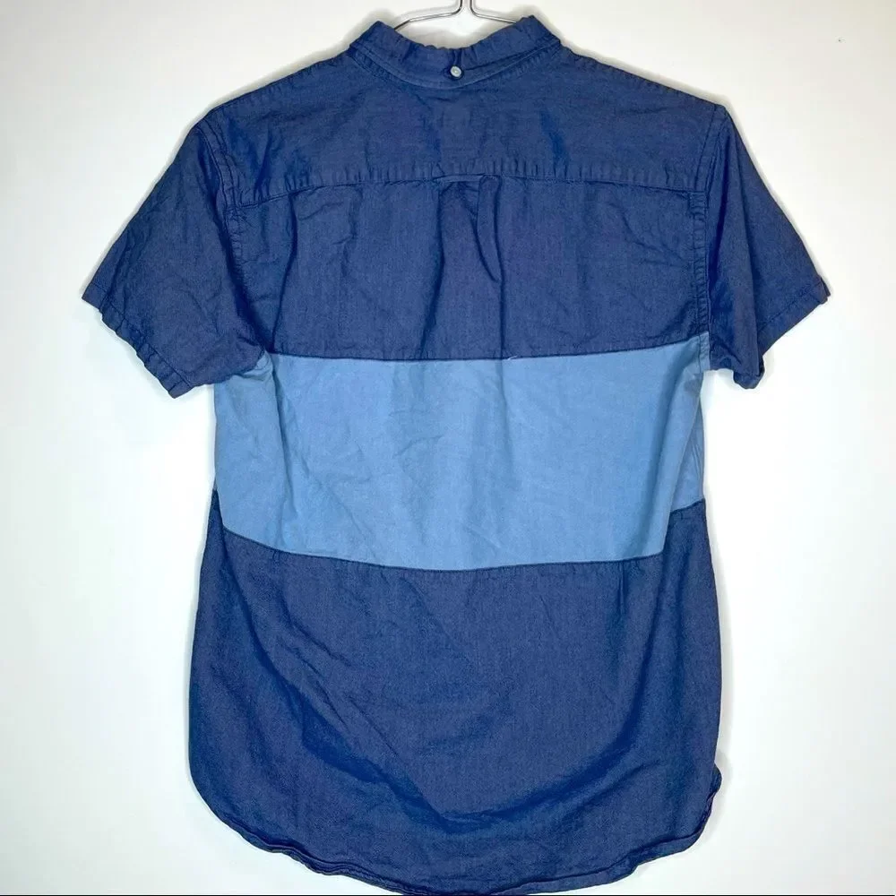 Medium J Crew‎ Navy-Blue Striped Oxford SS Shirt